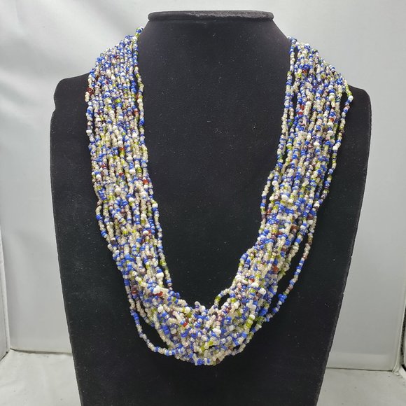 Signature multi color blue clear seed bead multi strand necklace 20 strand - Picture 1 of 6